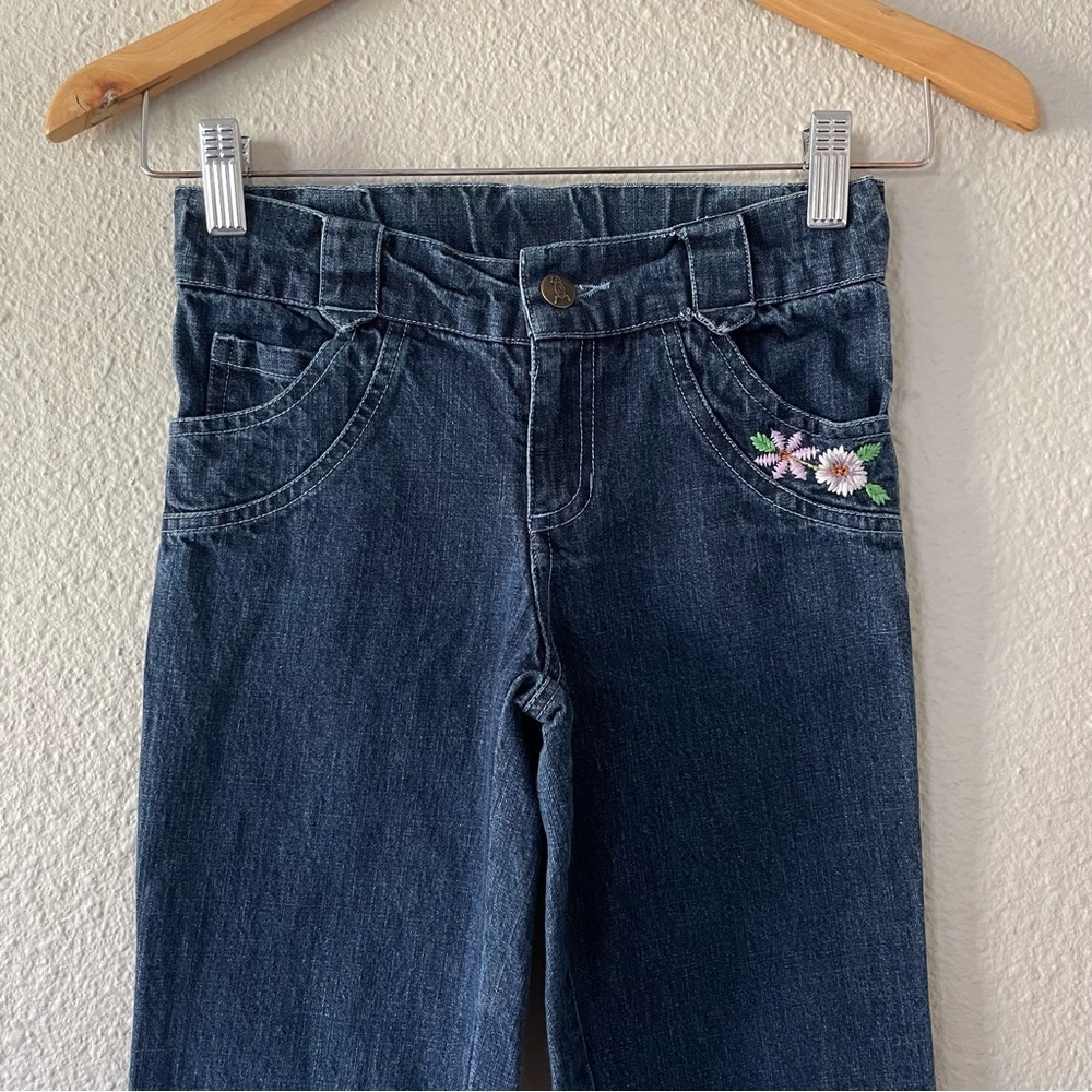 Beetlejuice London Flare Jeans Girls Size 8 Blue Dark Wash Denim Embroidered - Picture 3 of 14